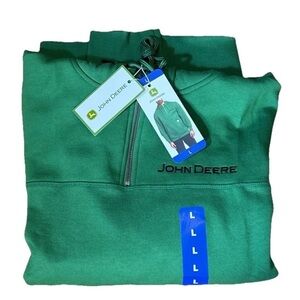 NWT JOHN DEERE Men’s Hoodie Sweatshirt Large Green 1/4 Zip Kangaroo Pocket Logo